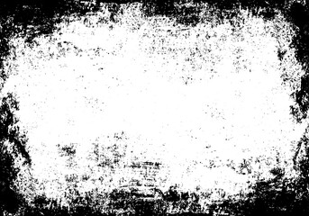 Scary grunge frame background. Black white pattern. Rough cement wall. Shabby old texture. Thriller decoration.