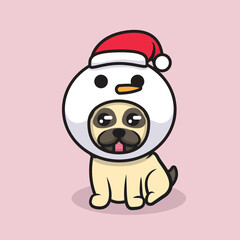 Cute pug with Christmas decoration mascot logo design