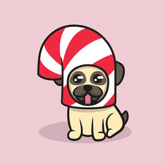 Cute pug with Christmas decoration mascot logo design