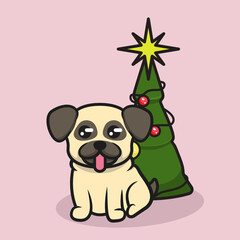 Cute pug with Christmas decoration mascot logo design