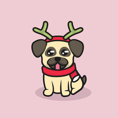 Cute pug with Christmas decoration mascot logo design
