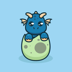 Naklejka premium Cute baby blue dragon cute mascot design