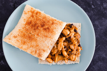 plant-based food, vegan butter bean and cauliflower sandwich with paprika and mixed spices