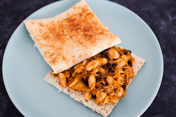 plant-based food, vegan butter bean and cauliflower sandwich with paprika and mixed spices