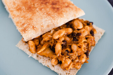 plant-based food, vegan butter bean and cauliflower sandwich with paprika and mixed spices