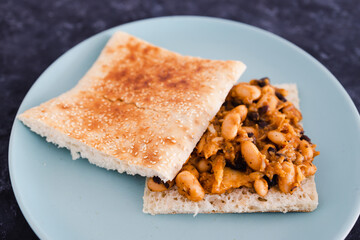 plant-based food, vegan butter bean and cauliflower sandwich with paprika and mixed spices