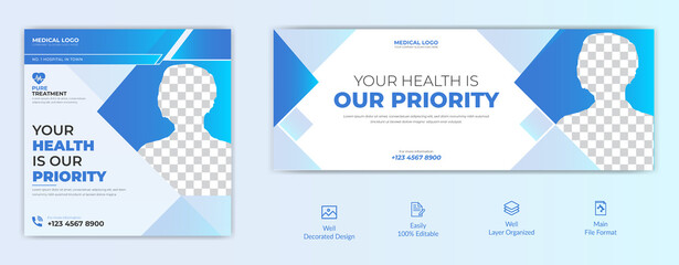 Medical hospital healthcare center social media post poster facebook cover page, header, timeline web banner template design