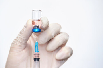 Doctor hand holf medicine vaccine. Anti virus health treatment. Medical nurse surgical. Pharmacy laboratory. Reseach center. Covid concept. Safety anaesthetist procedure. White background