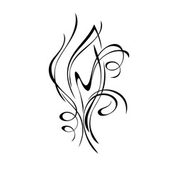 ornament 1312. decorative abstract element with a stylized leaf and swirls in the form of black lines on a white background
