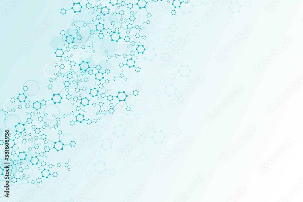 Wall mural science network pattern, connecting lines and dots. technology hexagons structure or molecular conne
