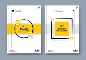 Abstract patch brochure cover design. Black info data banner frame. Techno title sheet model set. Modern vector front page art. Blurb texture. Yellow citation figure icon. Ad flyer text font. line.