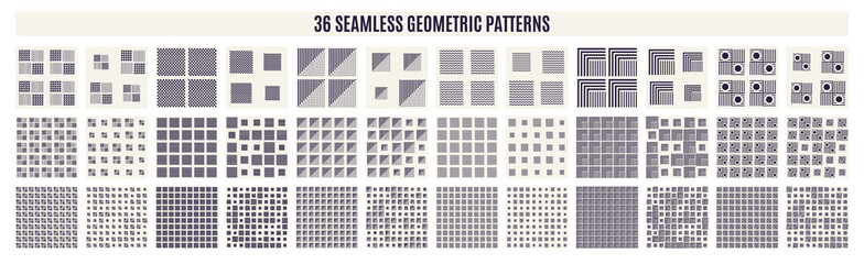 Set of monochrome geometric seamless patterns. Vector backgrounds.