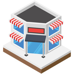 
Mini shopping mall, mart isometric icon 
