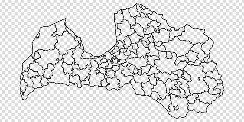 Blank map of Latvia. Departments  and Districts of Latvia map. High detailed gray vector map of Republic of Latvia on transparent background for your design. EPS10. 
