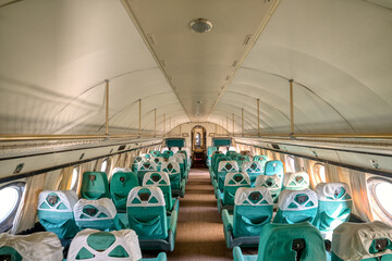 Interior of an old passenger plane.