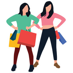 
Shopping girls holding bags flat vector 
