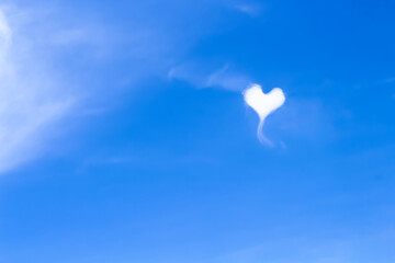 One white cloud in heart shaped on bright blue sky background