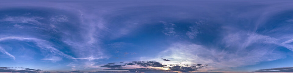 Seamless evening  blue sky hdri panorama 360 degrees angle view with zenith and beautiful clouds...