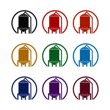 Simple silo circle icon, color set