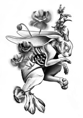 Sketch of a hare and flowers