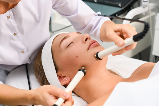 Microcurrent hardware therapy at beauty spa salon