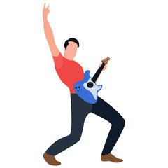
Flat rounded icon, guitarist playing guitar 
