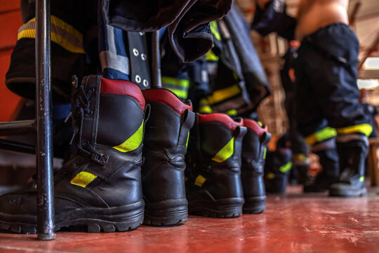 Picture of protective boots in fire brigade.