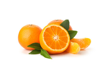 Group of ripe mandarins isolated on white background