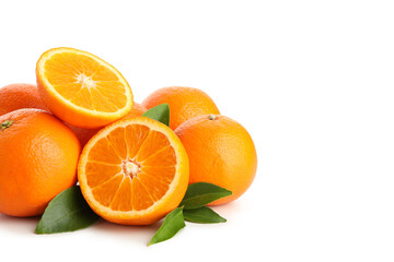 Group of ripe mandarins isolated on white background
