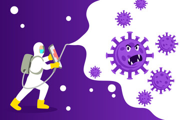 Naklejka premium flat illustration of fight against the virus wearing environmental suit