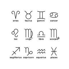 set of zodiac icons on white background