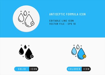 Antiseptic formula icons set editable stroke vector illustration. Antibacterial gel drop concept. Icon line style on isolated background for ui mobile app, web design, and presentation.