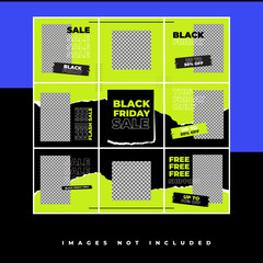 Black friday Social Media Puzzle Template with Hype style and neon color for promotion sale discount