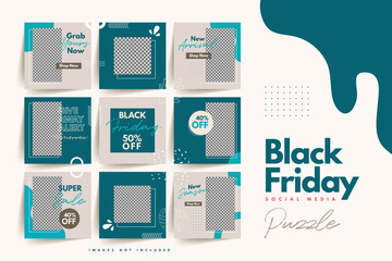 Trendy Colorful Black friday Social Media Puzzle Template for product sale and discount promotion