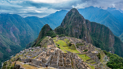 Overzicht van de verloren Inca-stad Machu Picchu in Peru.