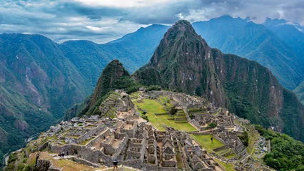 Crédence de cuisine en verre imprimé Machu Picchu Vue d& 39 ensemble de la cité inca perdue de Machu Picchu au Pérou.