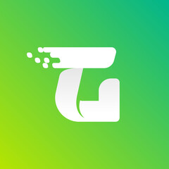 Letter G fast speed logo with checkered pixels pattern on the gradient background.