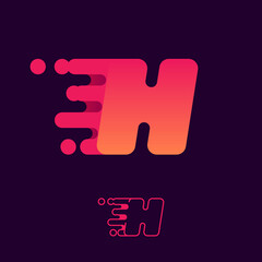 Fast speed letter H logo with lines and dots.