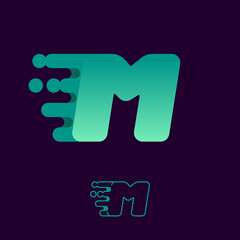 Fast speed letter M logo with lines and dots.
