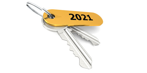 Year 2021 label attached to the keys