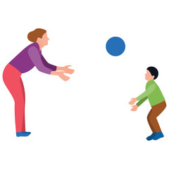 
Playing football with family flat icon design 
