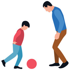 
Playing football with family flat icon design 
