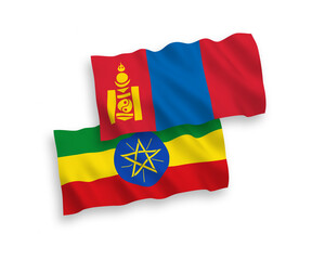 Flags of Mongolia and Ethiopia on a white background
