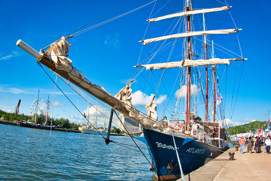The sailing ship Atlantis, Elbe Warrior second name, is on the Seine river in France for Armada exhibition