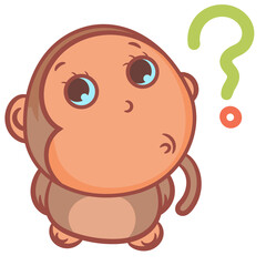 Little brown monkey cartoon confused scene vector isolated on a white background