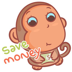 Little brown monkey cartoon with save money concept scene vector on a white background