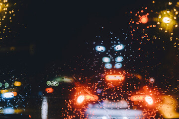 night driving in the rainy city  