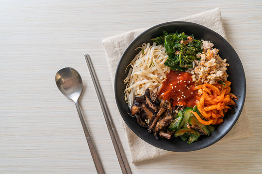 Korean spicy salad with rice - traditionally Korean food, Bibimbap