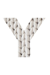Letter " Y " is a knitted of the alphabet isolated on a white background. Illustration of a collection of alphabet numbers of knitted pigtails background for a design project, poster, postcard