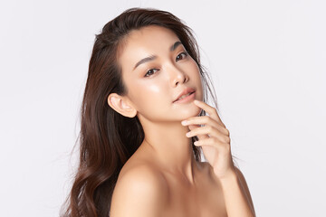 Beautiful young asian woman with clean fresh skin on white background, Face care, Facial treatment, Cosmetology, beauty and spa, Asian women portrait